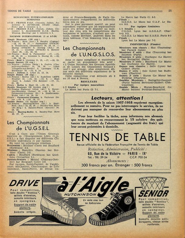 1958 — Parmentier-Lhomme battent les frères Vatheuer en finale (France Tennis de Table) 1958 — Parmentier-Lhomme battent les frères Vatheuer en finale (France Tennis de Table)