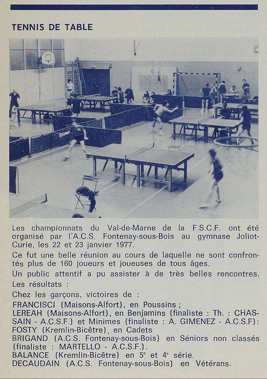 1977 — 1er des championnats départementaux F.S.C.F. (Bulletin municipal n°25) 1977 — 1er des championnats départementaux F.S.C.F. (Bulletin municipal n°25)