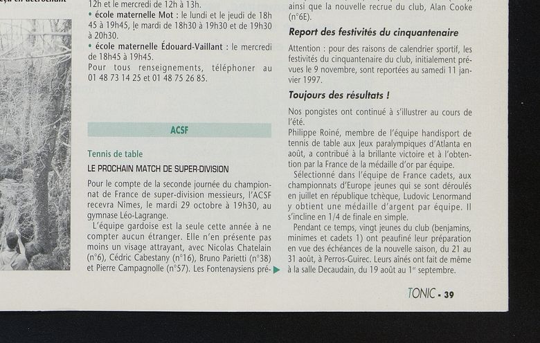 1996 — Philippe Roiné, or par équipe à Atlanta (Bulletin municipal)