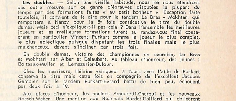 1966 — « pour la 5e fois consécutive », à Nancy (France Tennis de Table)