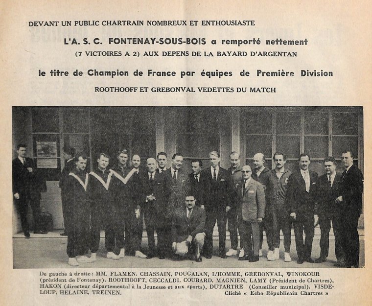 Coupure de presse — l'A.C.S. Fontenay championne de France par équipes Messieurs 1963 Coupure de presse — l'A.C.S. Fontenay championne de France par équipes Messieurs 1963