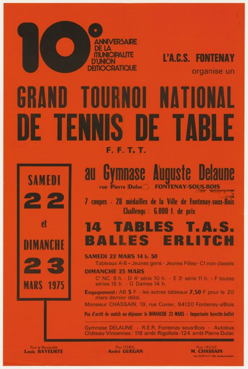 Grand Tournoi National organisé par l'A.C.S. Fontenay au gymnase Auguste Delaune, 1975