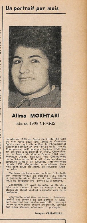1962 — « Un portrait par mois », Alima Mokhtari (France Tennis de Table n°166)