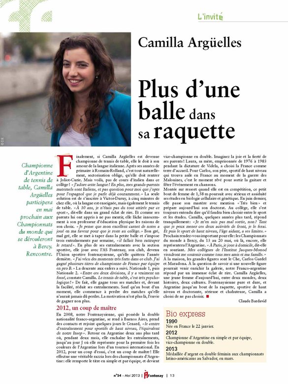 2013 — portrait « L'invité », Camilla Argüelles (Bulletin municipal) 2013 — portrait « L'invité », Camilla Argüelles (Bulletin municipal)