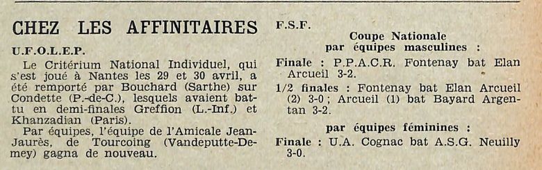 1956 — Coupe Nationale de la Fédération Sportive de France (France Tennis de Table) 1956 — Coupe Nationale de la Fédération Sportive de France (France Tennis de Table)